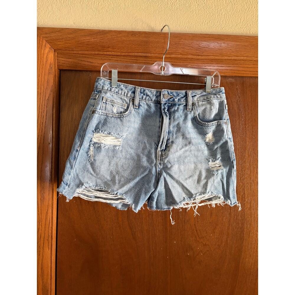 Hidden Los Angeles Distressed Denim Shorts Light Wash Raw Hem Size M